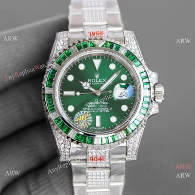 JH Factory Rolex Submariner Hulk Replica Diamond Watch Swiss 2836 Movement